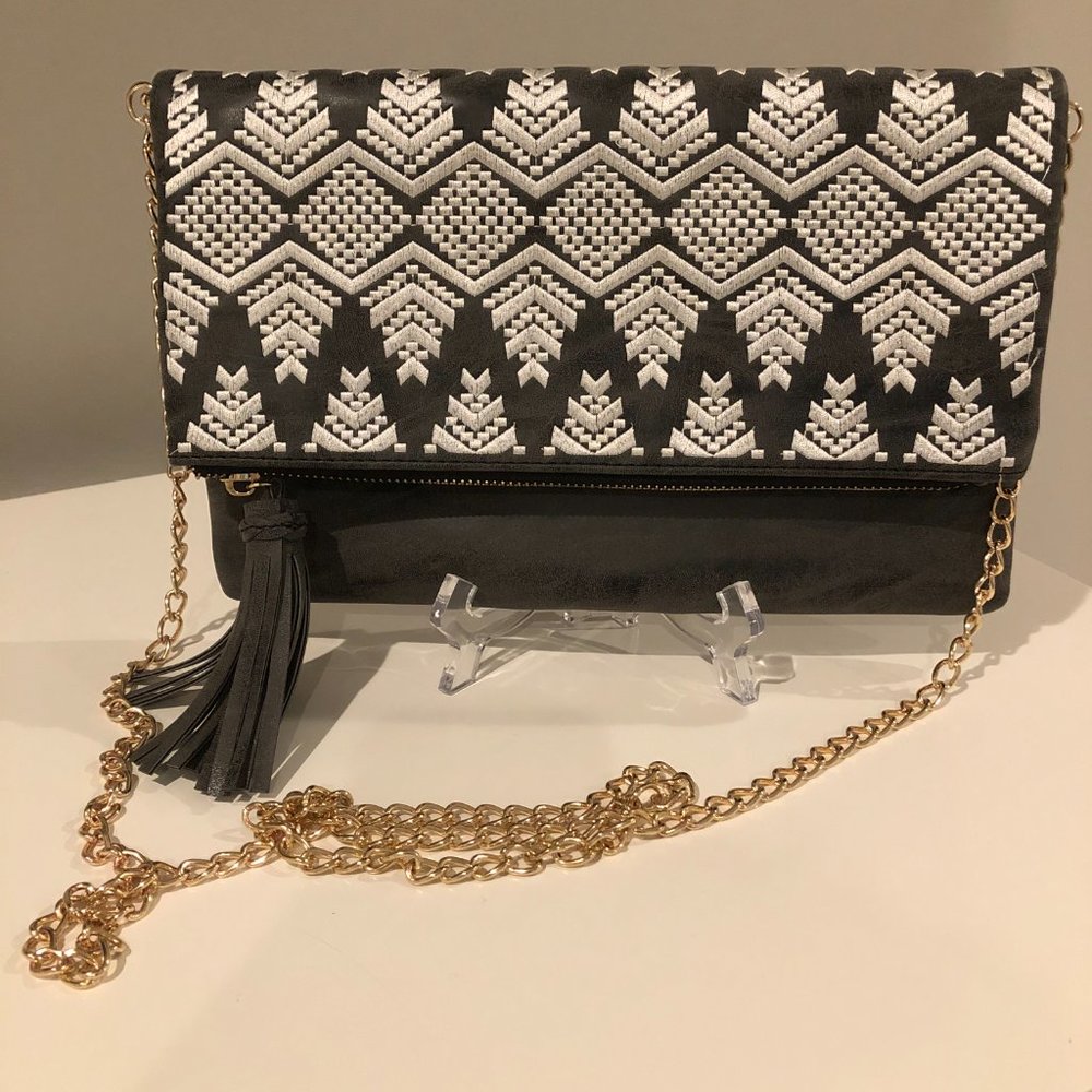 Embroidered Fold Over Clutch